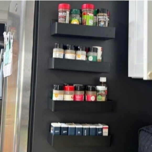 Magnetic Spice Rack for Refrigerator, Kitchen Organizer and Storage Shelf, Black - Picture 1 of 1